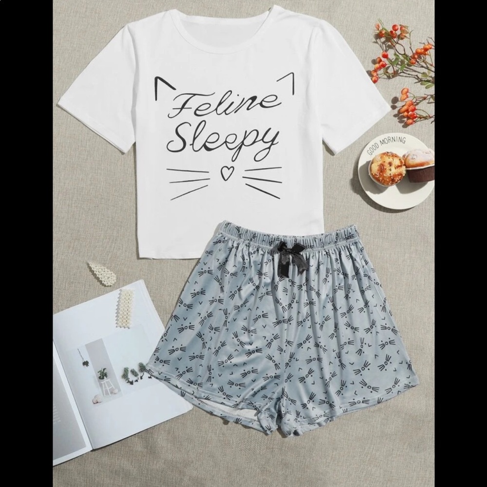 Letter & cartoon graphic pj set